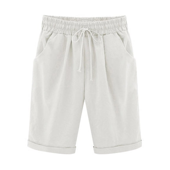 Bermuda Shorts for Women Knee Length Summer Casual Beach Shorts Elastic Waist Drawstring Comfy Long Shorts