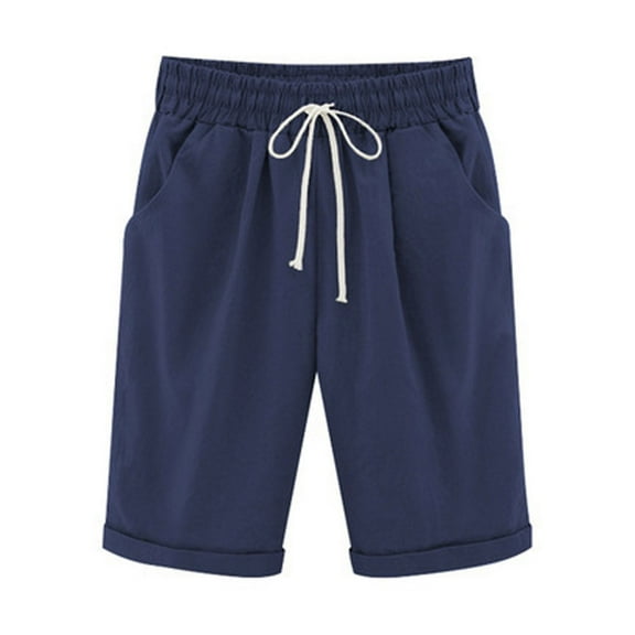 Bermuda Shorts for Women Knee Length Summer Casual Beach Shorts Elastic Waist Drawstring Comfy Long Shorts
