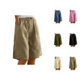 thumbnail image 1 of Bermuda Shorts for Women Knee Length Summer Casual Elastic High Waist Wide Straight Leg Beach Shorts with Pockets, 1 of 7