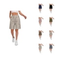thumbnail image 1 of Bermuda Shorts for Women Knee Length Summer Casual Elastic High Waist Wide Straight Leg Loose Fit Cargo Shorts, 1 of 6