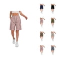 thumbnail image 1 of Bermuda Shorts for Women Knee Length Summer Casual Elastic High Waist Wide Straight Leg Loose Fit Cargo Shorts, 1 of 5