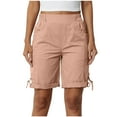 thumbnail image 1 of Bermuda Shorts for Women Knee Length Summer Casual Hiking Cargo Shorts with Pockets Elastic Waist Pull On Shorts, 1 of 7