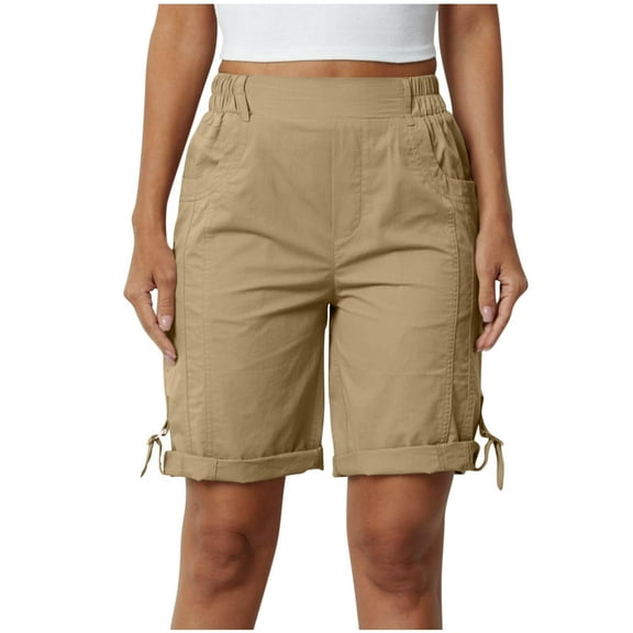 Bermuda Shorts for Women Knee Length Summer Casual Hiking Cargo Shorts with Pockets Elastic Waist Pull On Shorts