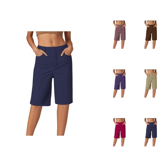 Bermuda Shorts for Women Knee Length Summer Casual Stretchy Straight Leg Business Casual Work Shorts with Pockets