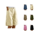 thumbnail image 1 of Bermuda Shorts for Women Knee Length Summer Elastic High Waisted Loose Wide Leg Casual Shorts with Pockets, 1 of 7