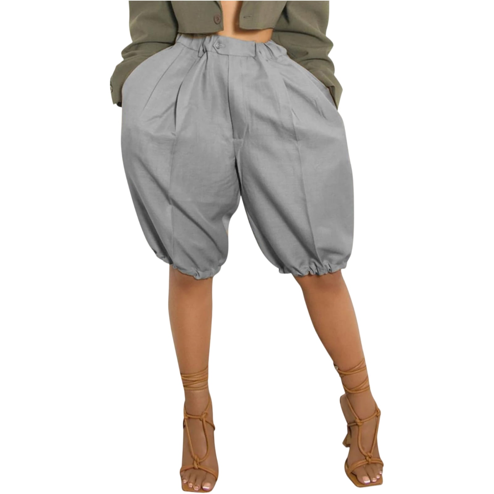 Bermuda Shorts for Women Lantern Balloon Baggy Knee Length Elastic