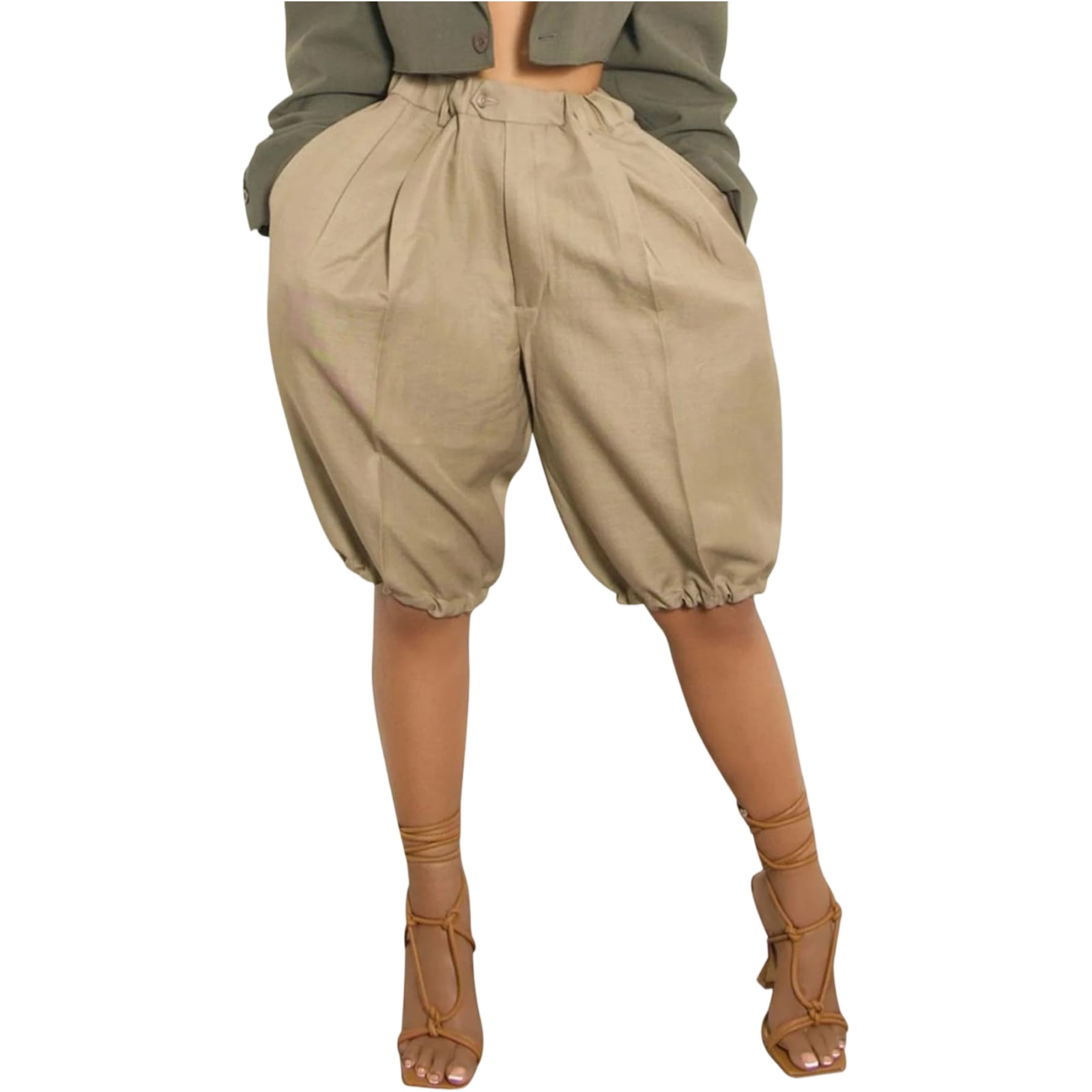 Bermuda Shorts for Women Lantern Balloon Baggy Knee Length Elastic