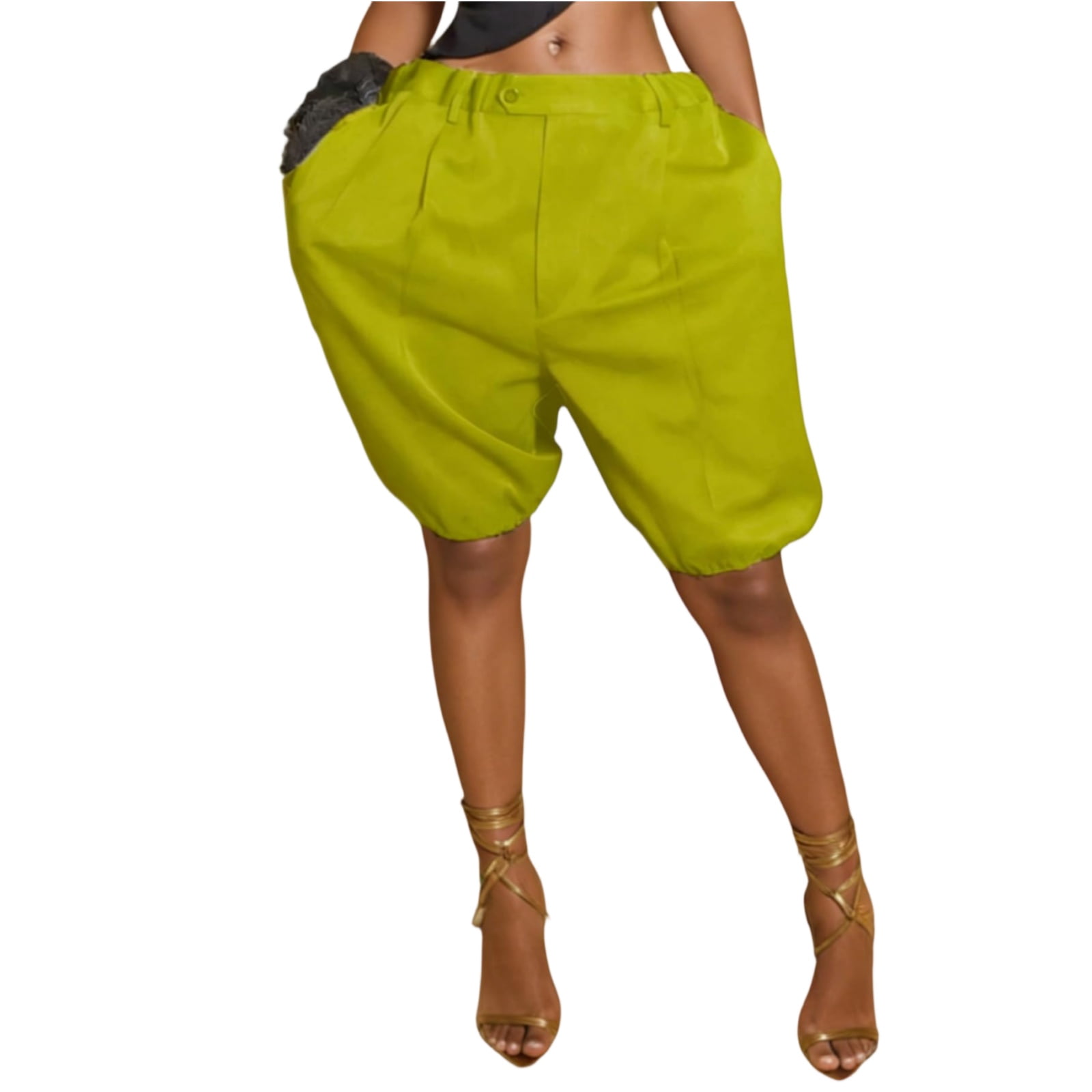 Bermuda Shorts for Women Lantern Balloon Baggy Knee Length Elastic