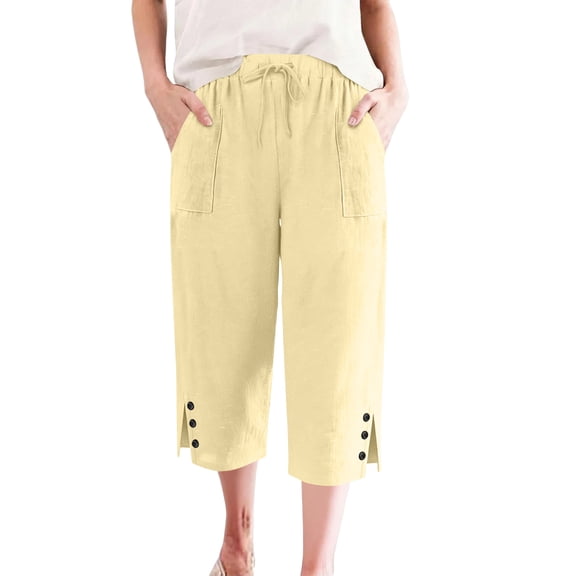 Bermuda Shorts for Women Linen Shorts Knee Length Casual Summer Capri Pants Long Shorts Pull On Beige L 14" Inseam