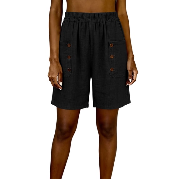 Bermuda Shorts for Women Plus Size Fashion Summer Casual Elastic Waist Shorts with Pockets Black S
