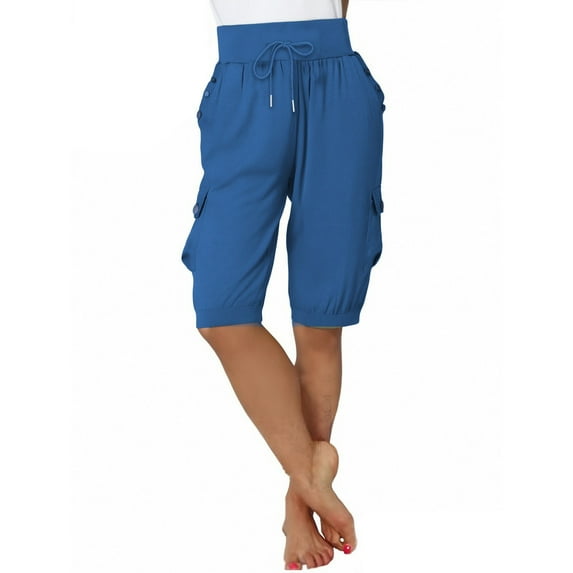 Bermuda Shorts for Women Solid Color Drawstring Loose Cargo Wide Leg Cropped Pants Baggy Dressy Casual Womens Jorts S-5XL