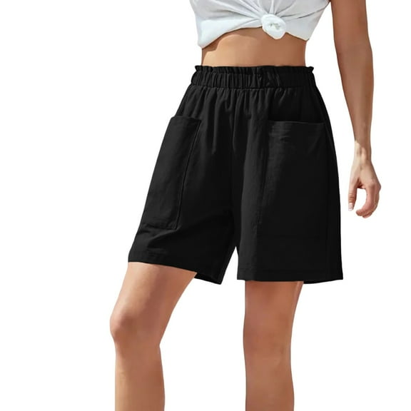 Bermuda Shorts for Women Solid Sport Pants Elastic Waist Pants Baggy Dressy Casual Womens Jorts with Pockets S-2XL