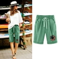 thumbnail image 1 of Bermuda Shorts for Women Stretchy Knee Length Sweat Jersey Athletic Shorts Long Cotton Lounge Shorts with Pockets, 1 of 6