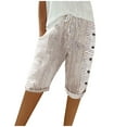 thumbnail image 1 of Bermuda Shorts for Women Striped Drawstring Elastic Waist Side Button Casual Shorts with Pockets, 1 of 5