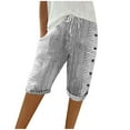 thumbnail image 1 of Bermuda Shorts for Women Striped Drawstring Elastic Waist Side Button Casual Shorts with Pockets, 1 of 8