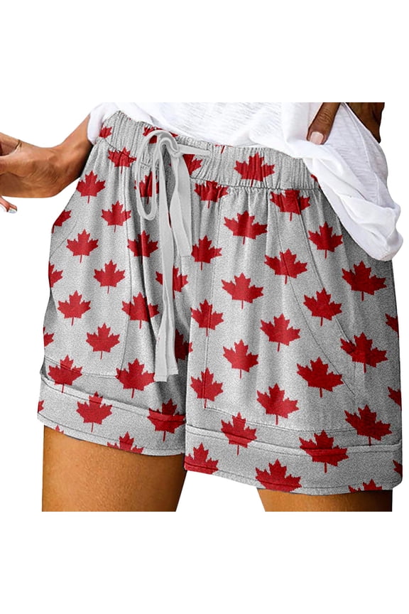 Bermuda Shorts for Women Summer Canada Day Print Tie Waist Elastic Band Casual Beach Vacation Trendy 2025 with Pockets S-2XL