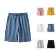 thumbnail image 1 of Bermuda Shorts for Women Summer Casual Elastic Waist Straight Leg Knee Length Lounge Shorts with Pockets, 1 of 4