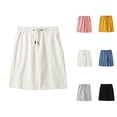 thumbnail image 1 of Bermuda Shorts for Women Summer Casual Elastic Waist Straight Leg Knee Length Lounge Shorts with Pockets, 1 of 4