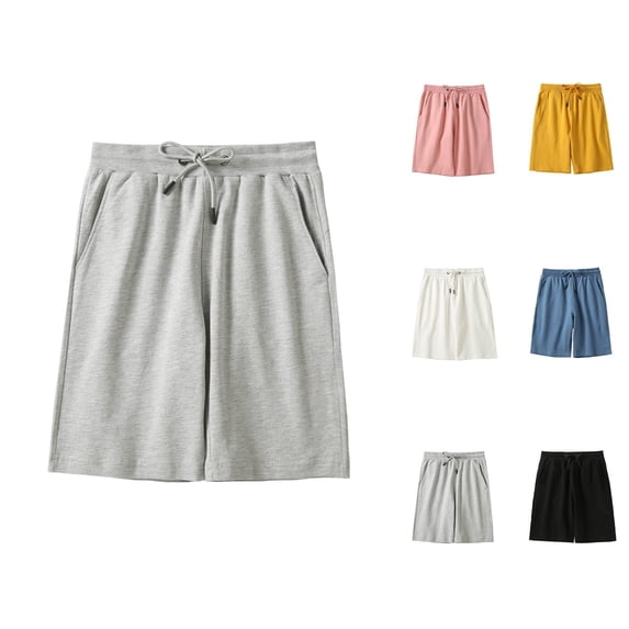 Bermuda Shorts for Women Summer Casual Elastic Waist Straight Leg Knee Length Lounge Shorts with Pockets