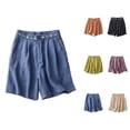 thumbnail image 1 of Bermuda Shorts for Women Summer Casual Elastic Waist Wide Leg Loose Fit Cotton Linen Boho Beach Shorts with Pockets, 1 of 8