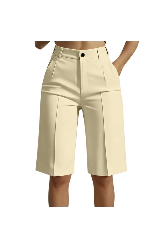 Bermuda Shorts for Women Summer Dressy Casual Elastic High Waisted Wide Leg Knee Length Dress Shorts with Pockets