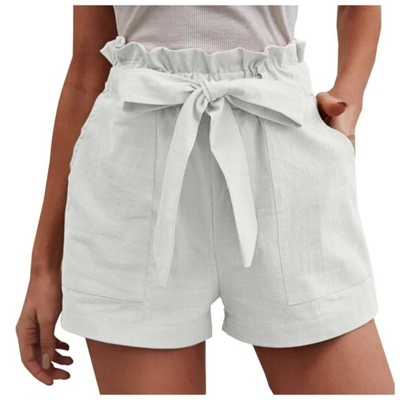 Bermuda Shorts for Women Summer Ruffle Hem Bow Tie Waistband High Waisted Summer Casual Beach Shorts with Pockets S-2XL