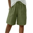 thumbnail image 1 of Bermuda Shorts for Women Summer Solid Drawstring Elastic Waist Knee Length Casual Lightweight Shorts with Pockets Mint Green S, 1 of 9