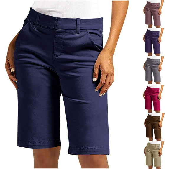 Bermuda Shorts for Women Trendy 2026 Casual Summer High Waisted Chino Shorts Straight Leg Hiking Vacation Outfits Brown S