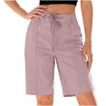 thumbnail image 1 of Bermuda Shorts for Women Trendy High Waist Knee Length Chino Long Shorts Drawstring Summer Casual Solid Color Short Pink, 1 of 7