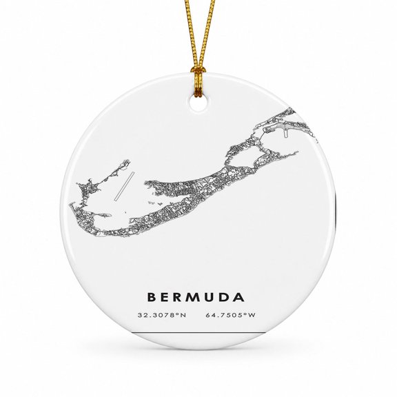 Bermuda Travel Map Ornament, Bermuda road Map Ornament, Travel Souvenir Keepsake Christmas Tree Ornament