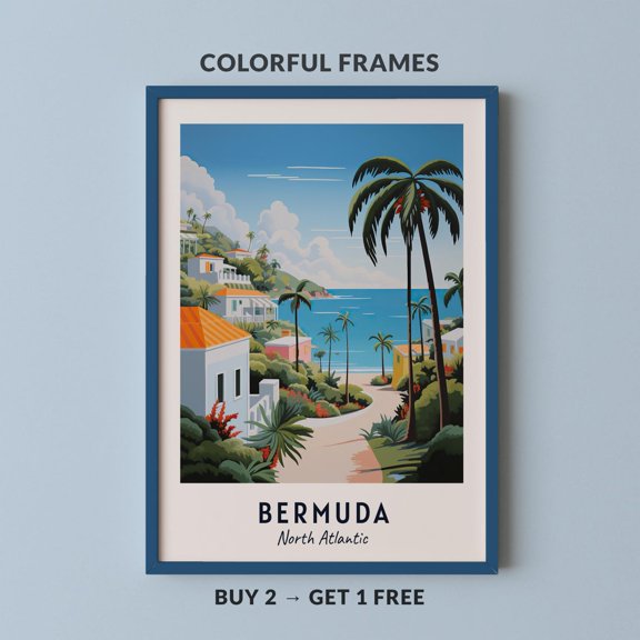 Bermuda Travel North Atlantic City Cityscape Poster, Travel Inspired Home And Office Decor