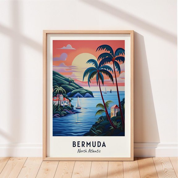 Bermuda Travel North Atlantic Cityscape Poster, Travel Inspired Home And Office Decor