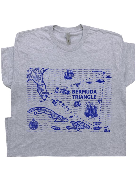 Bermuda Triangle T Shirt Cool Vintage Map Graphic Tee Weird UFO Alien Shirts Abduction Strange Destination Nautical Theme