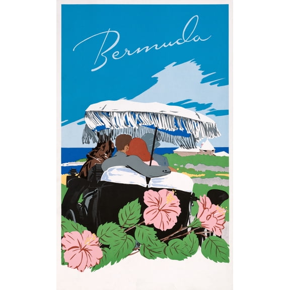Bermuda Tropical Car Design Travel Poster Button Badge - 24x36 Inch Glossy Laminated Poster - Stunning Detail and Bold Colors