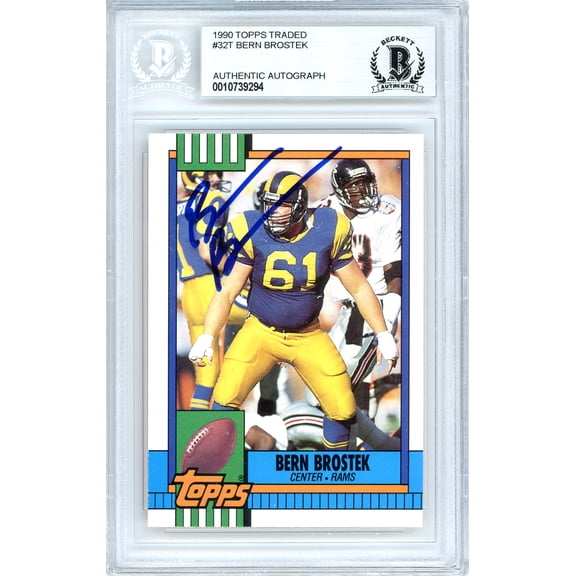 Bern Brostek Autographed 1990 Topps Rookie Card #32T Los Angeles Rams Beckett BAS #10739294