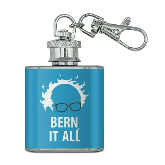 Bern It All Bernie Sanders Burning Democrat Stainless Steel 1oz Mini Flask Key Chain