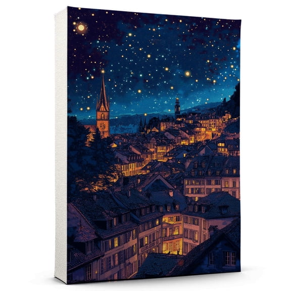 Bern Travel Canvas Art Print, Switzerland Wall Canvas Starry Night, Bern Canvas Painting decorSwitzerland Travel Picture -97AZ122