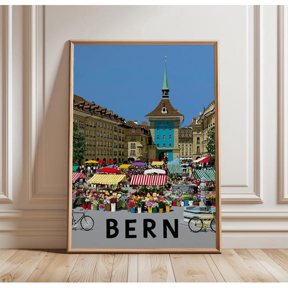 Bern Travel Market Square Print Architecture Wall Art, Unframed Paper Print