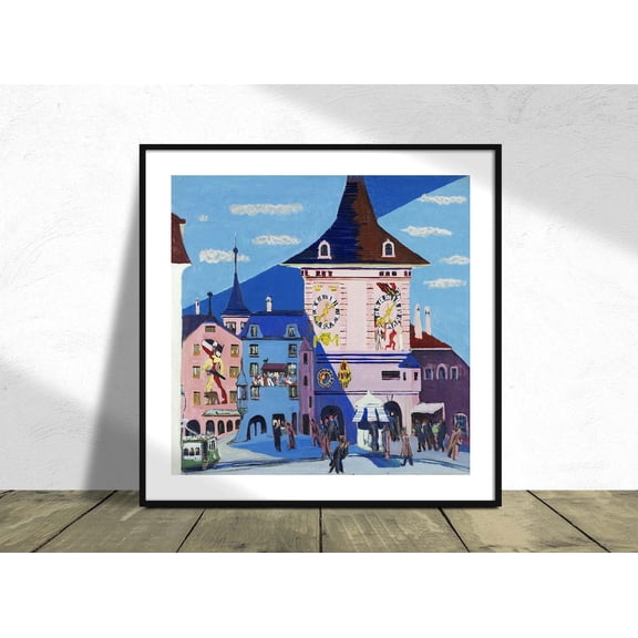 Bern With Belltower Ernst Ludwig Kirchner Square Poster German Expressionism Style 20Th Century Reproduction, Unframed Paper Poster 8x10in