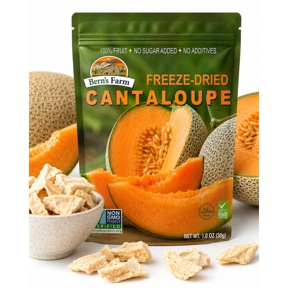 Bern's Farm Freeze-Dried Sunny Cantaloupe Chips, 1 oz (30g), No Sugar Added, Crispy Fruit Snack, Gluten-Free, Non-GMO