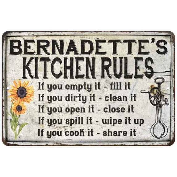 Bernadette's Kitchen Rules Chic Sign Vintage Decor 12x18 Metal Sign 112180032403