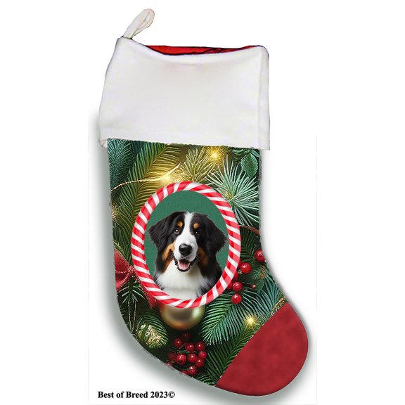 Bernadoodle - Best of Breed Christmas Stocking 13.5" Red Gaming Cloth with Red Lining ,Plush White Cuff