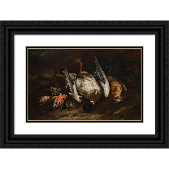 Bernaert de Birdt 18x13 Black Ornate Wood Framed Double Matted Museum Art Print Titled - Slaughtered Birds (1663-1722)