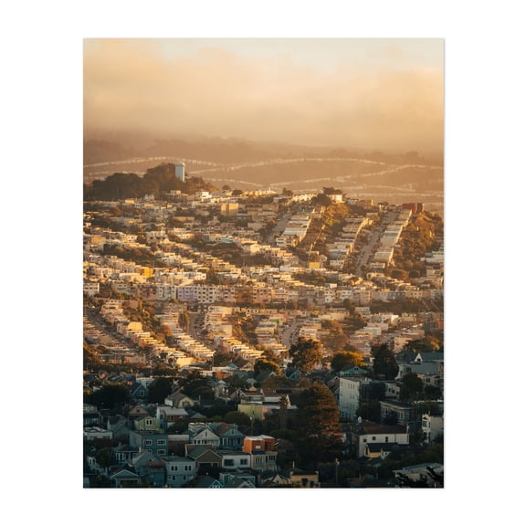 Bernal Heights, San Francisco - San Francisco California Photography Cityscape Sunset Skyline Architecture Scenic City Unframed Wall Art Print 9 x 12 inches
