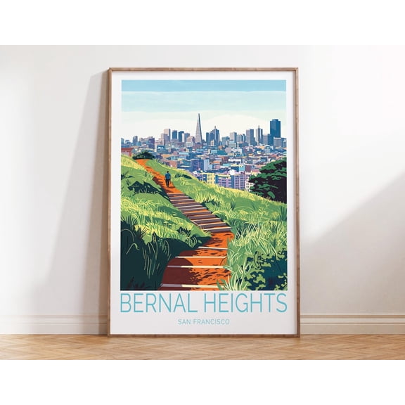 Bernal Heights San Francisco Skyline Wall Art, Unframed Paper Print Size 8x12