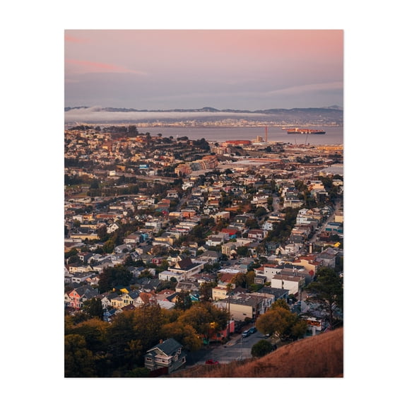 Bernal Heights Sunset - San Francisco California Photography City Skyline Sunset Architecture Scenic Harbor Travel Poster Unframed Wall Art Print 6 x 8 inches
