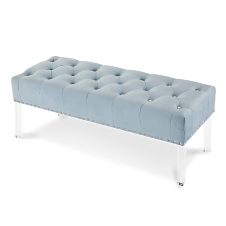 Bernard 49 Inch Velvet and Button Tufted Bench, Light Blue