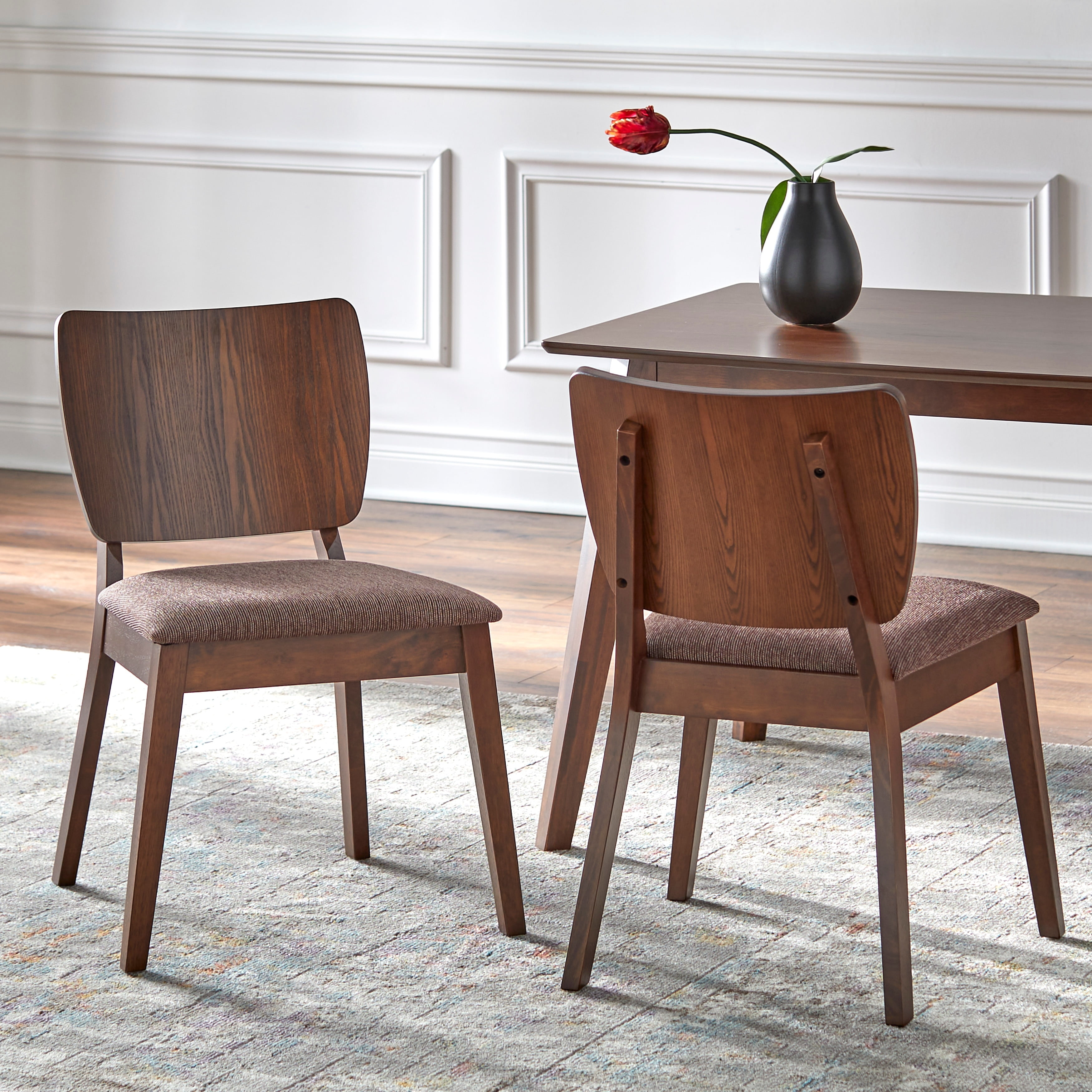 Bernard Mid-Century Brown Upholstered Wood Side Chairs, Set of 2