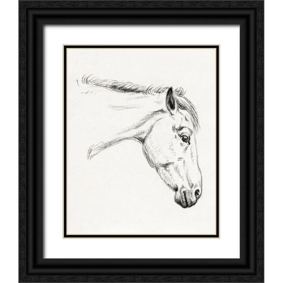 Bernard, Jean 15x18 Black Ornate Wood Framed with Double Matting Museum Art Print Titled - Head of a Horse II 1819