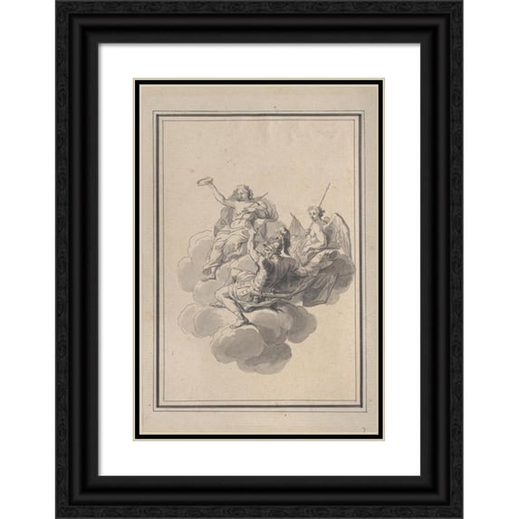 Bernard Picart 18x24 Black Ornate Framed Double Matted Museum Art Print Titled: Vignette from the Galerie Des Glaces, Versailles (Early 18th Century)